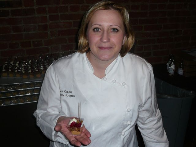 Chef Nancy Olson and her Pumpkin Cheesecake with Lime Whipped Cream and Spiced Cranberries